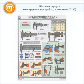 Плакат «Штангенциркуль - конструкция, настройка, измерения» (С-30, ламинированная бумага, А2, 1 лист)